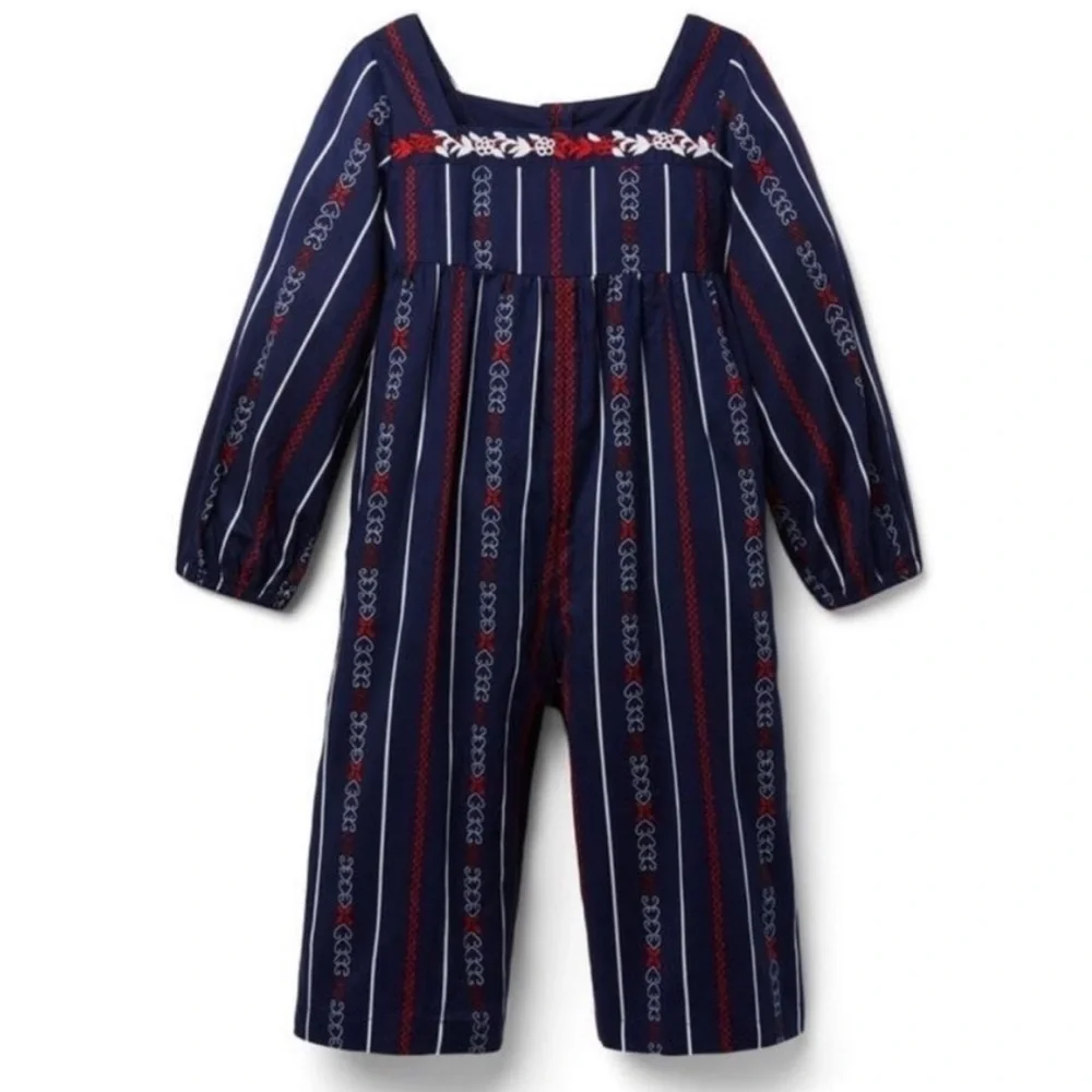 Janie and Jack Embroidered Navy Blue & Red Jumpsuit SIZE 4